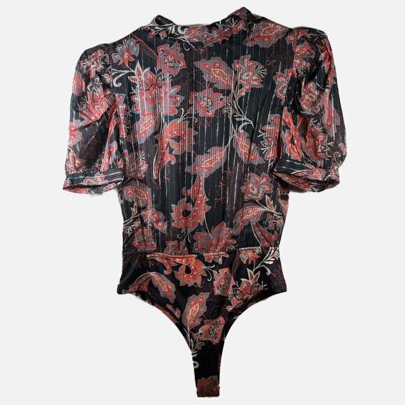 Hemant & Nandita x REVOLVE Zoie Bodysuit Women’s M Black Floral V-Neck black - Picture 4 of 16